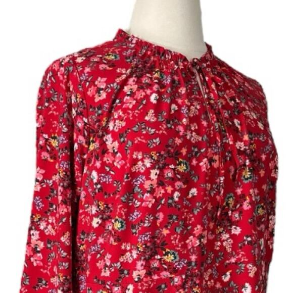 LOFT Plus Dress A-line Long Sleeve Ruffle Button Neck Red Floral Women’s Size 18 - Picture 8 of 13